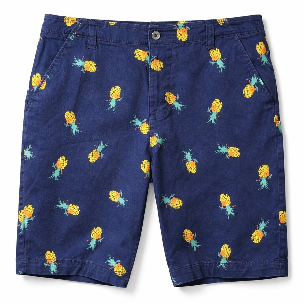 PLUGG FLEX All-Over Pineapple Print Chino Short Sz 32 Blue Summer Fruit Tropical